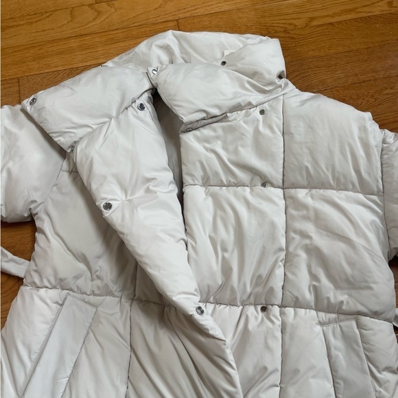 MANGO Ivory Midi Puffer Winter Coat Blanket Wrap around with Belt and Ho… - Picture 13 of 15